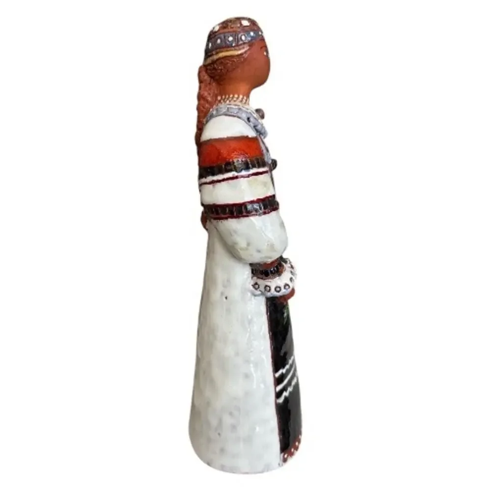 Hand Created and Painted  Red Clay Slovakian Woman Figurine